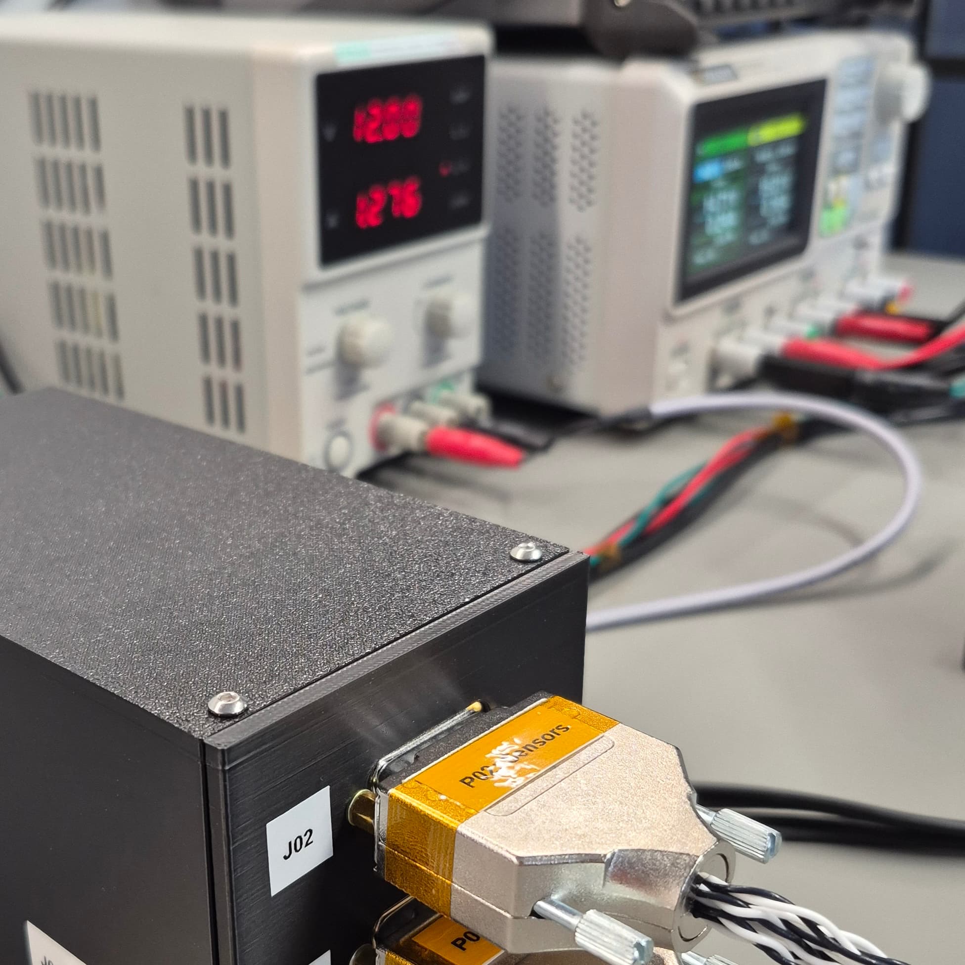 Electronics on a lab desk