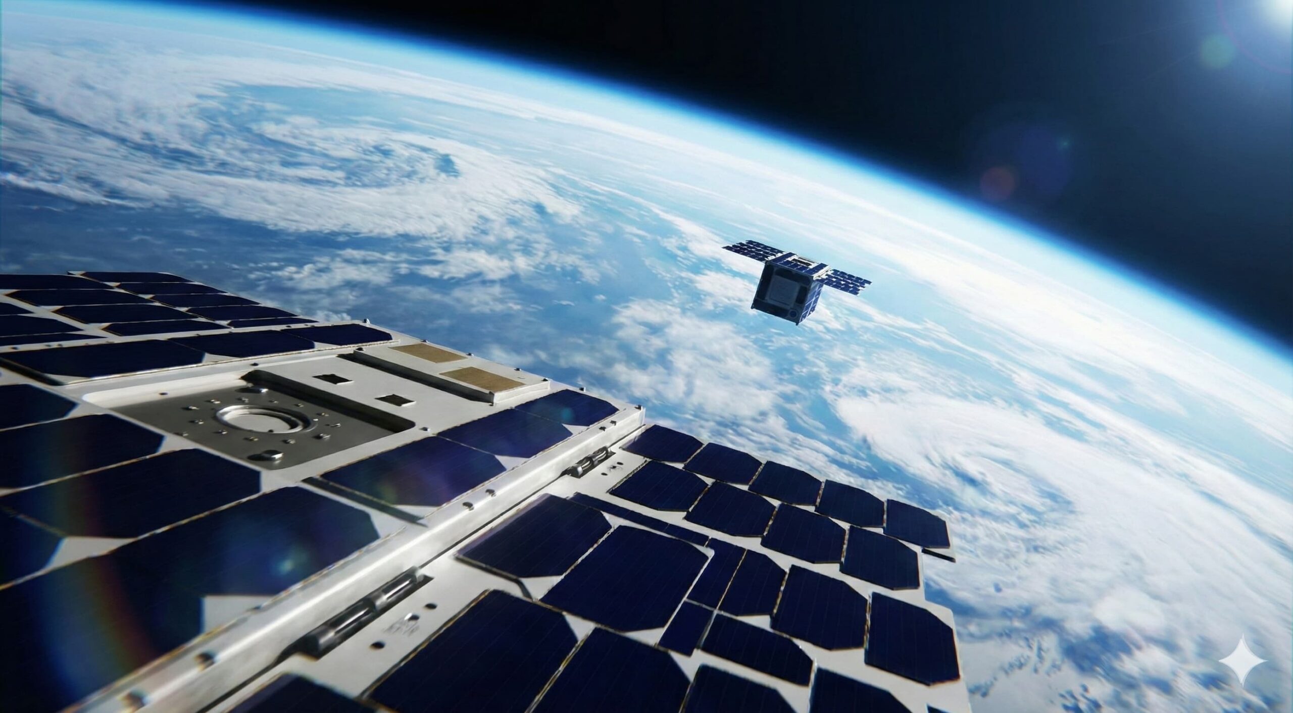 Two satellites approaching in orbit